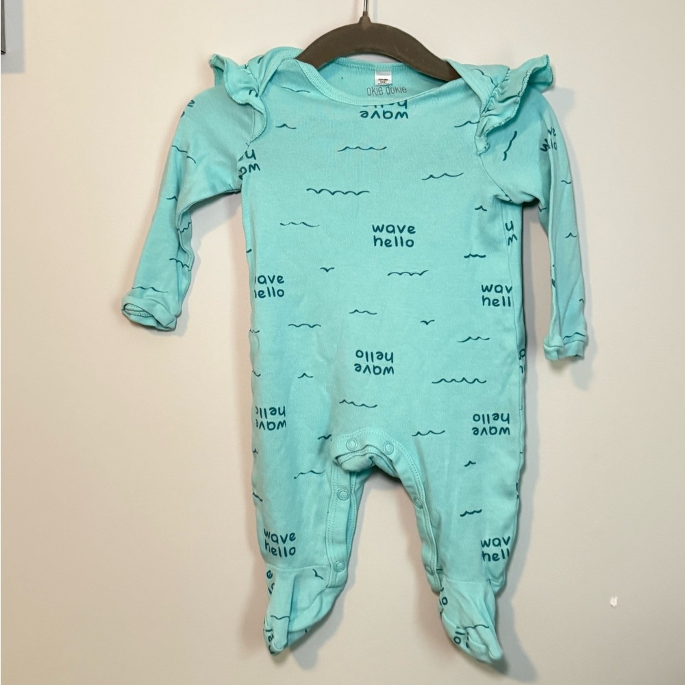 Okie Dokie Blue Footie One Piece Soft Stretchy Fabric